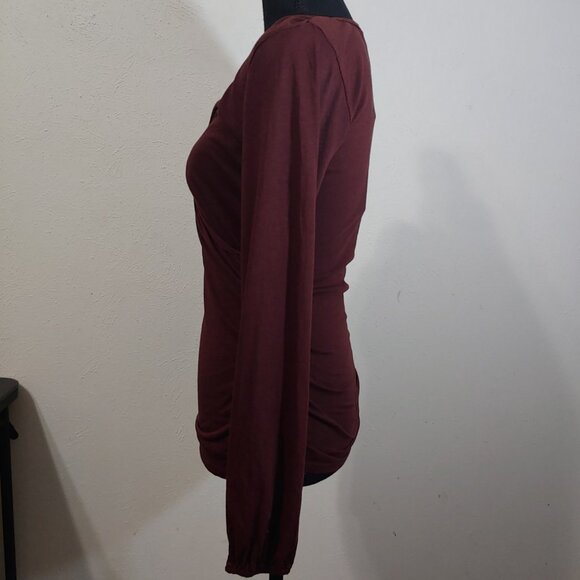 Bobi Los Angeles Faux Wrap Ruched Long Sleeve Knit Women's Blouse - Picture 3 of 7